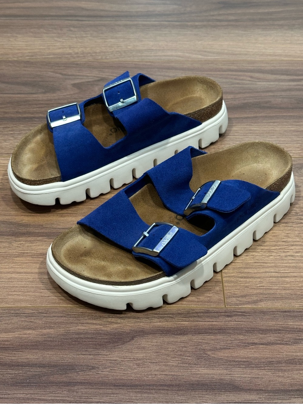 Birkenstock Papillio Arizona Chunky Sandals in Ultra Blue Suede Size 7